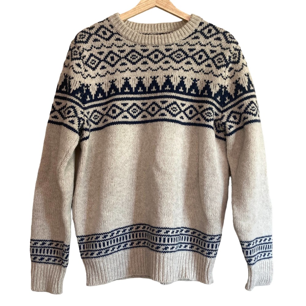 J. Crew Wallace & Barnes Fair Isle Sweater Medium Blue 100% Wool Grandpa Nordic